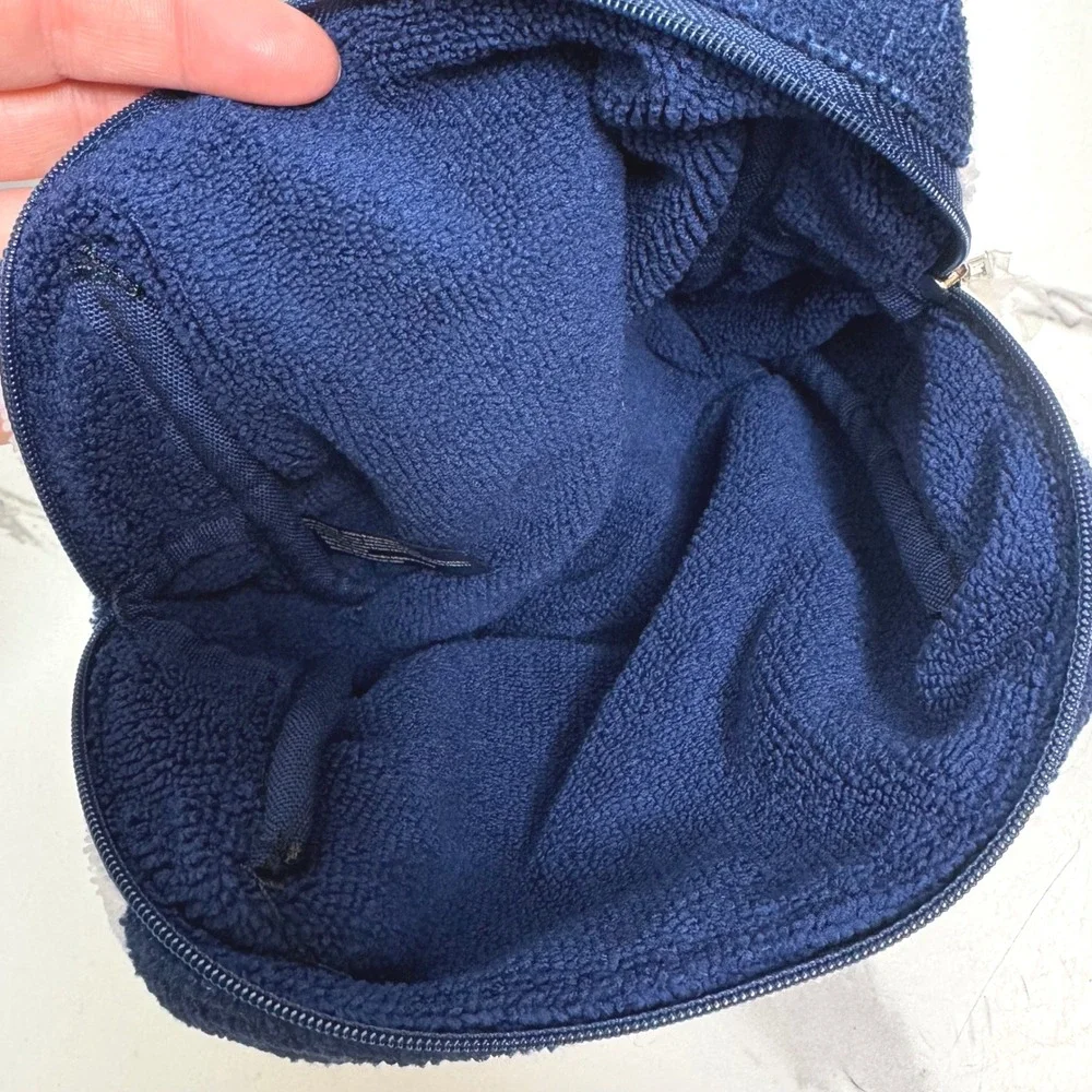 Lancome‎ Terry Cloth Cosmetic Bag Blue White Striped Makeup Pouch
